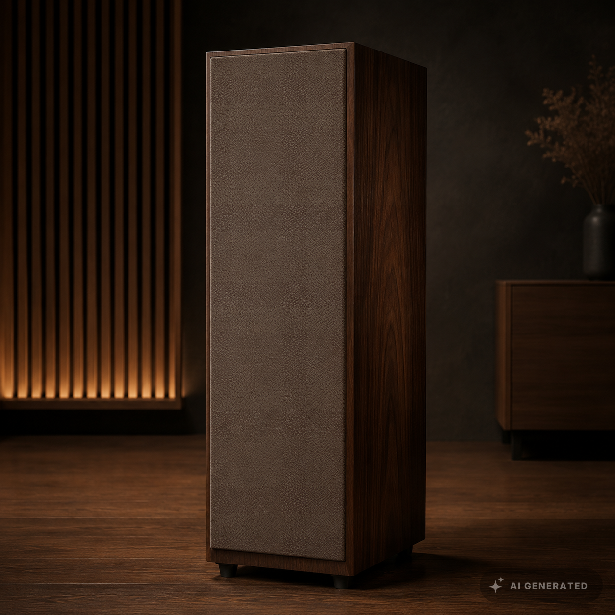 
                  
                    Standlautsprecher mit brauner Adamantium Audio Invisible Frontbespannung
                  
                