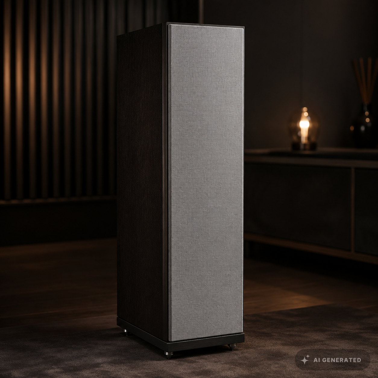 
                  
                    Standlautsprecher mit grauer Adamantium Audio Invisible Frontbespannung
                  
                