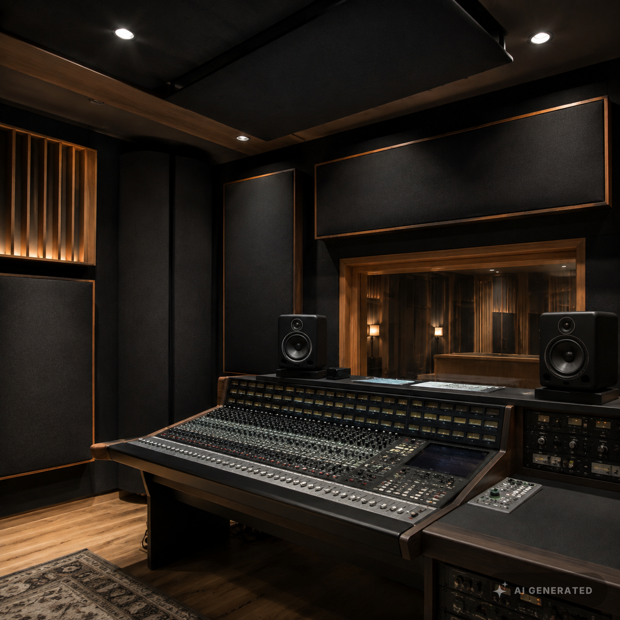 
                  
                    Adamantium Audio Invisible Akustikstoff auf Absorbern in einem Tonstudio
                  
                
