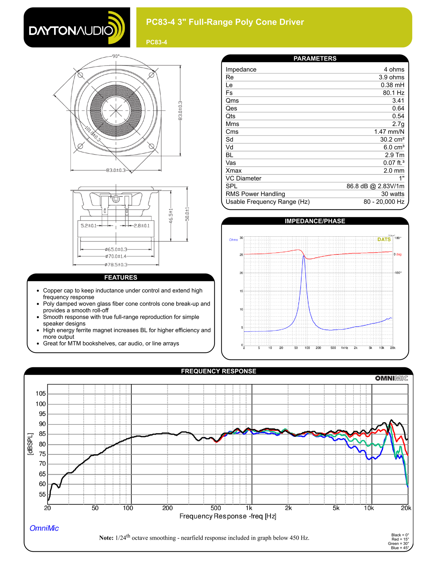 
                  
                    Dayton Audio PC83-4 3" Breitbandlautsprecher 4 Ohm
                  
                