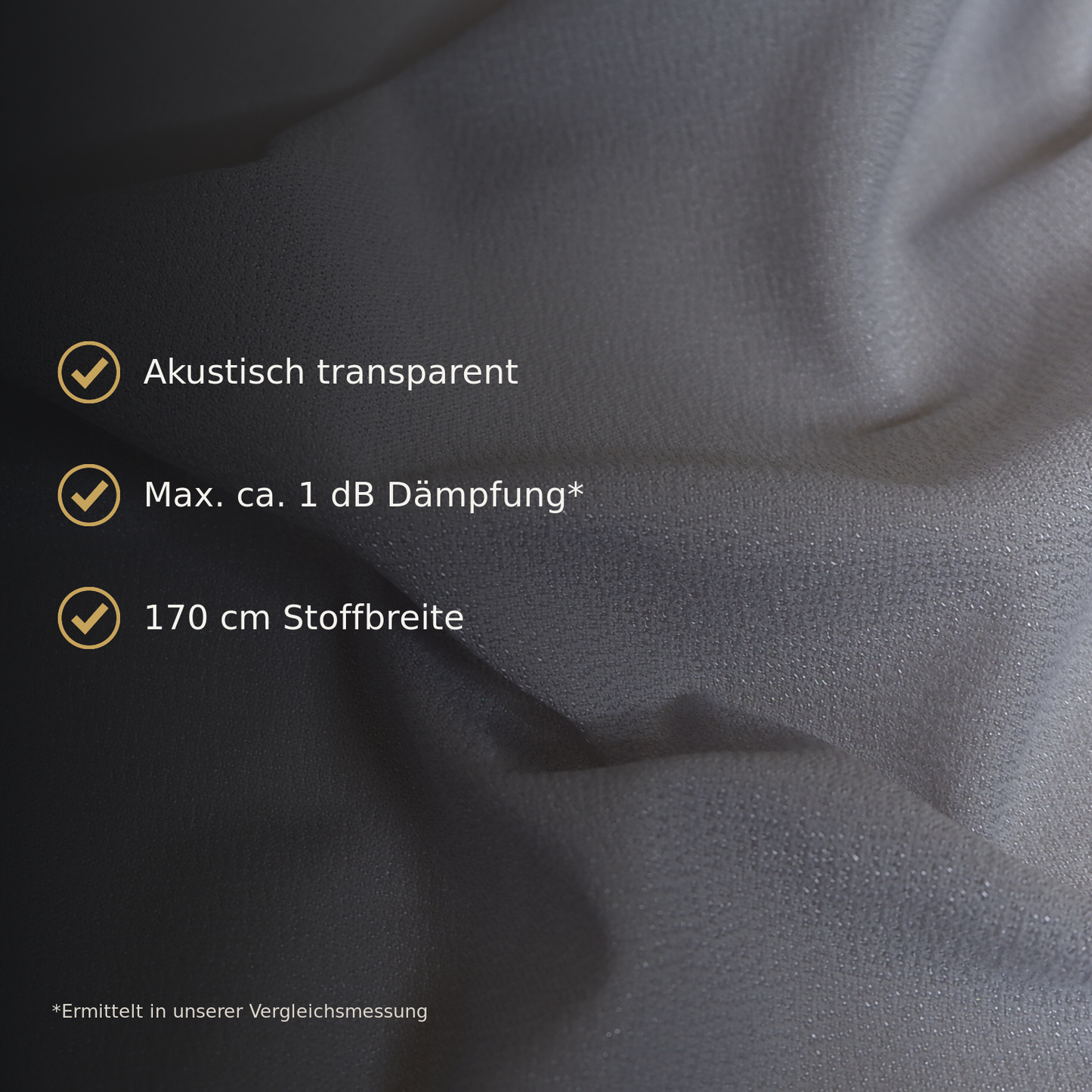 Grauer akustisch transparenter Bespannstoff mit maximal ca. 1 dB Dämpfung